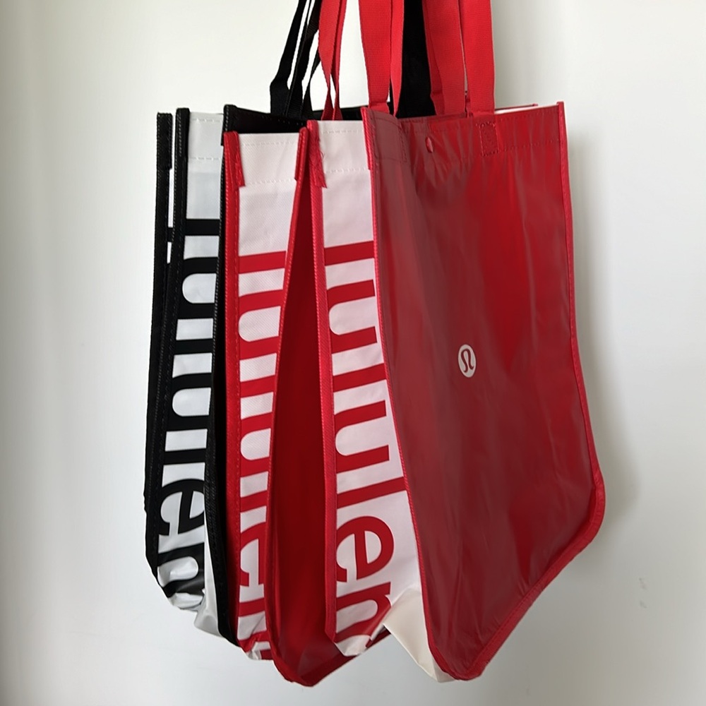 🆕 LULULEMON Three Reusable Totes Carryall Handbag Shopping Bags Black Red White - Picture 16 of 16